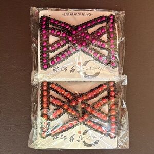 Magic Hair Combs - Beaded Connected Hair Combs in Fuchsia and Coral